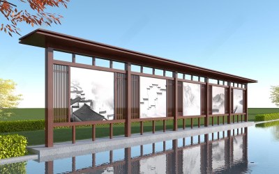 新中式宣传栏3D模型下载